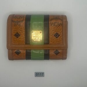 MCM Wallet‎ Trifold Cognac Visetos Leather Green Stripe #117
